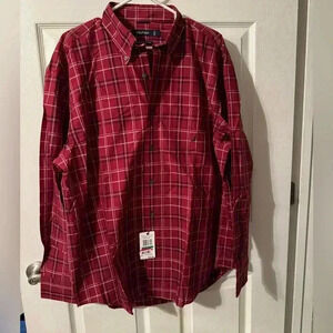 Vintage Nautica 80s Two-Ply Cotton Mens Button Up Long Sleeve Red Size L